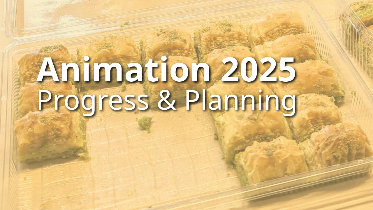Animation 2025: Progress & Planning, on a background of Baklava