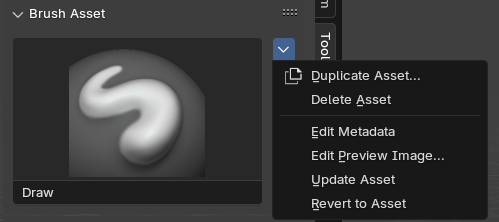 Brush Asset dropdown menu